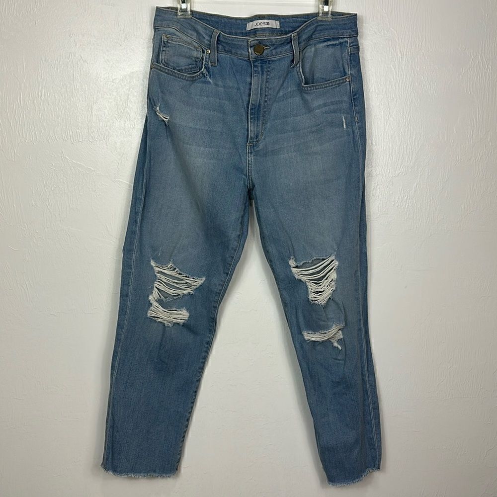 Joe’s Light Wash Distressed High Rise Straight Cropped Jeans Size 31
